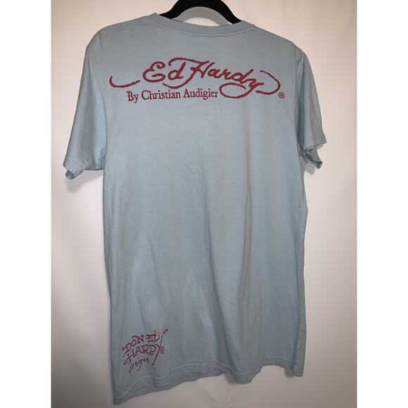 Ed Hardy Mermaid Design Blue T-Shirt By Christian Audigier Medium Vintage - Picture 3 of 7